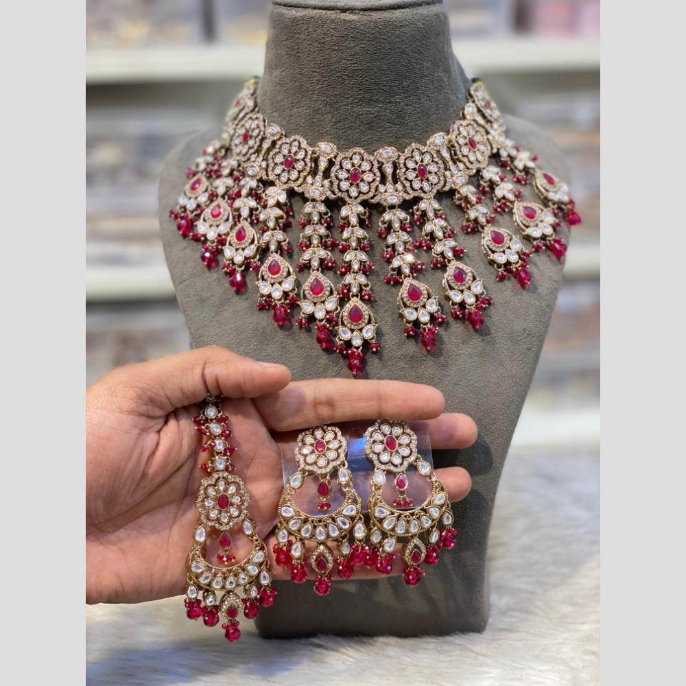Hira Collections Premium Kundan Stone Beads And Pearl Choker Necklace Set
