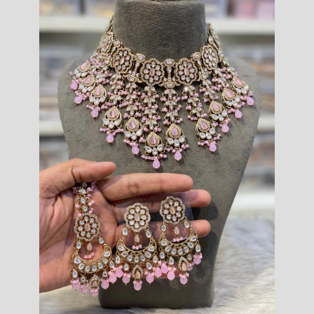 Hira Collections Premium Kundan Stone Beads And Pearl Choker Necklace Set