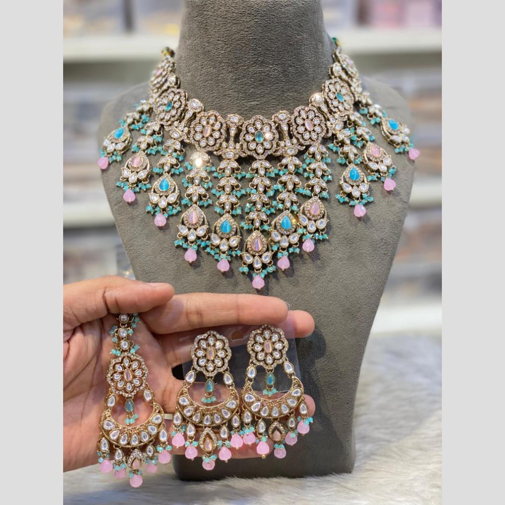 Hira Collections Premium Kundan Stone Beads And Pearl Choker Necklace Set