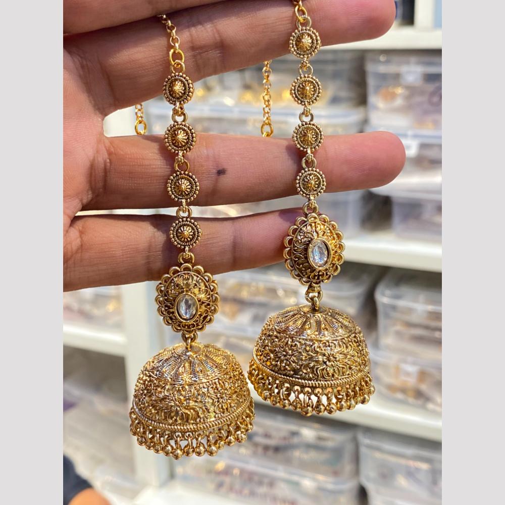 Hira Collections Crystal Stone And Pearl Kanchain Jhumki Earrings