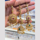 Hira Collections Designer Pota Stone And Beads Jhumki Earrings With Maangtikka