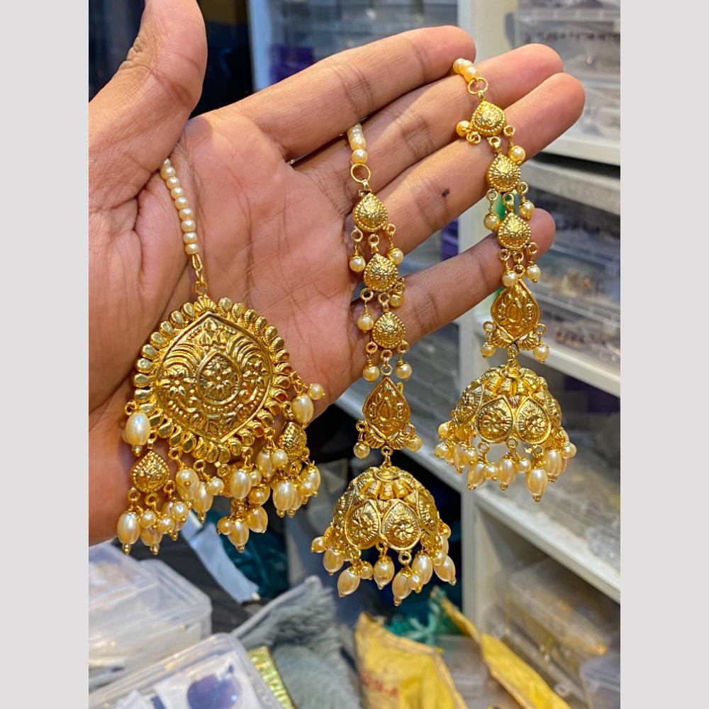 Hira Collections Designer Beads Jhumki Earrings With Maangtikka