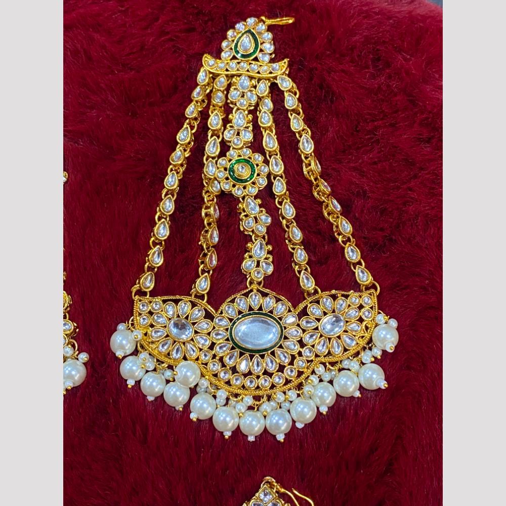 Hira Collections Statement Kundan Stone Pearl Passa for Women /Designer Hair Accessory