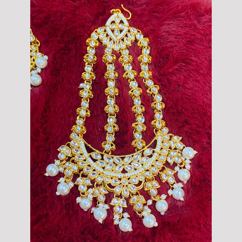 Hira Collections Statement Kundan Stone Pearl Passa for Women /Designer Hair Accessory