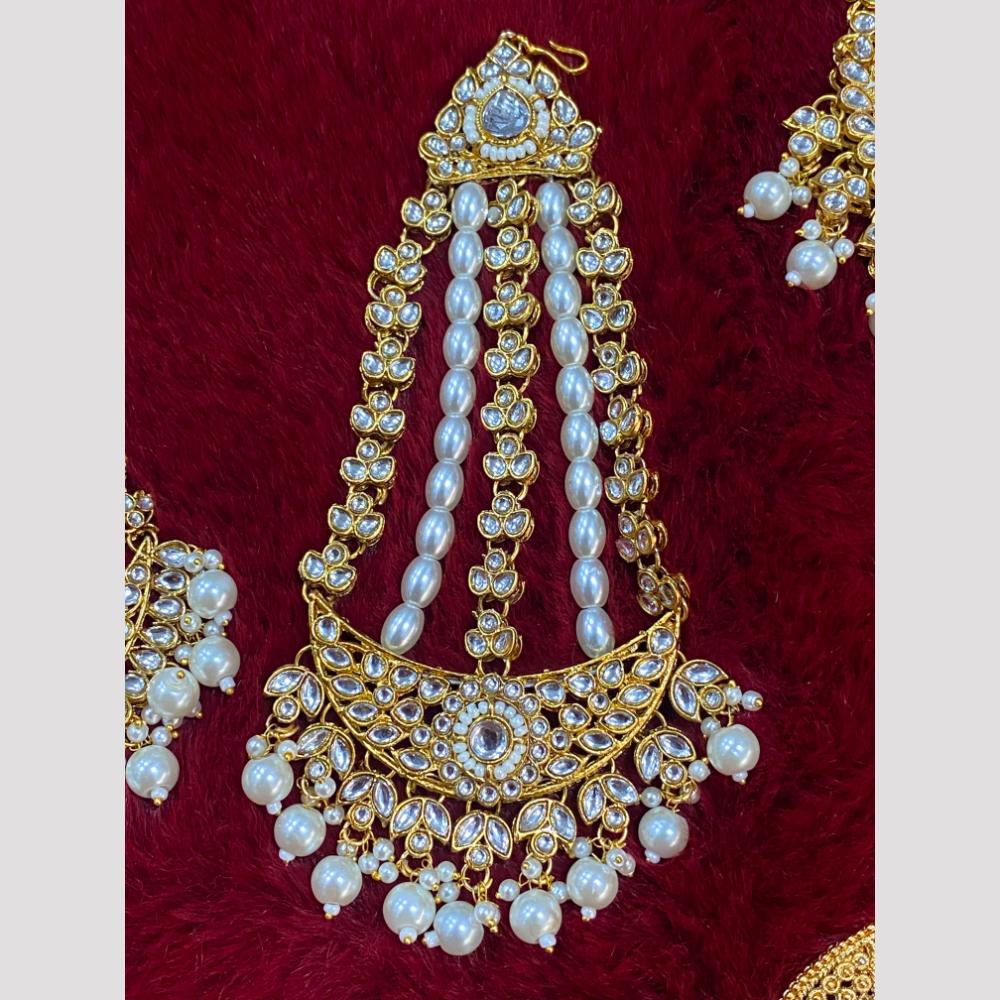 Hira Collections Statement Kundan Stone Pearl Passa for Women /Designer Hair Accessory