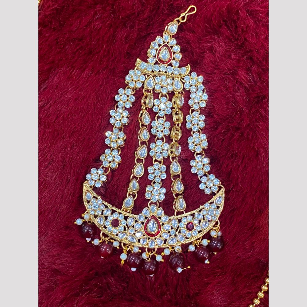 Hira Collections Statement Kundan Stone Pearl Passa for Women /Designer Hair Accessory