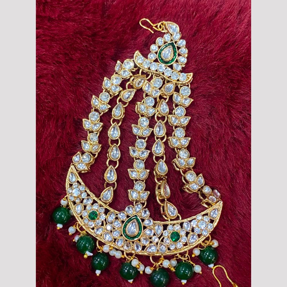Hira Collections Statement Kundan Stone Pearl Passa for Women /Designer Hair Accessory