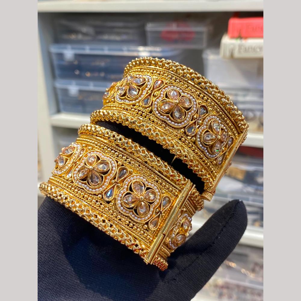 Hira Collections Premium Crystal Stone And Pearl Openable Bangles Set