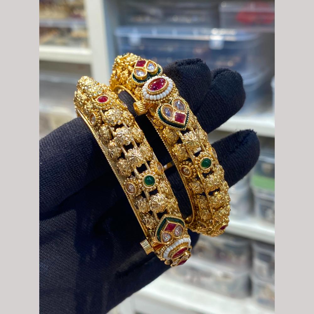 Hira Collections Premium Pota Stone And Pearl Openable Bangles Set