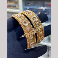 Hira Collections Premium Pota Stone And Pearl Openable Bangles Set