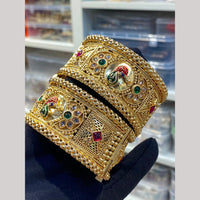 Hira Collections Premium Pota Stone Meenakari Openable Bangles Set