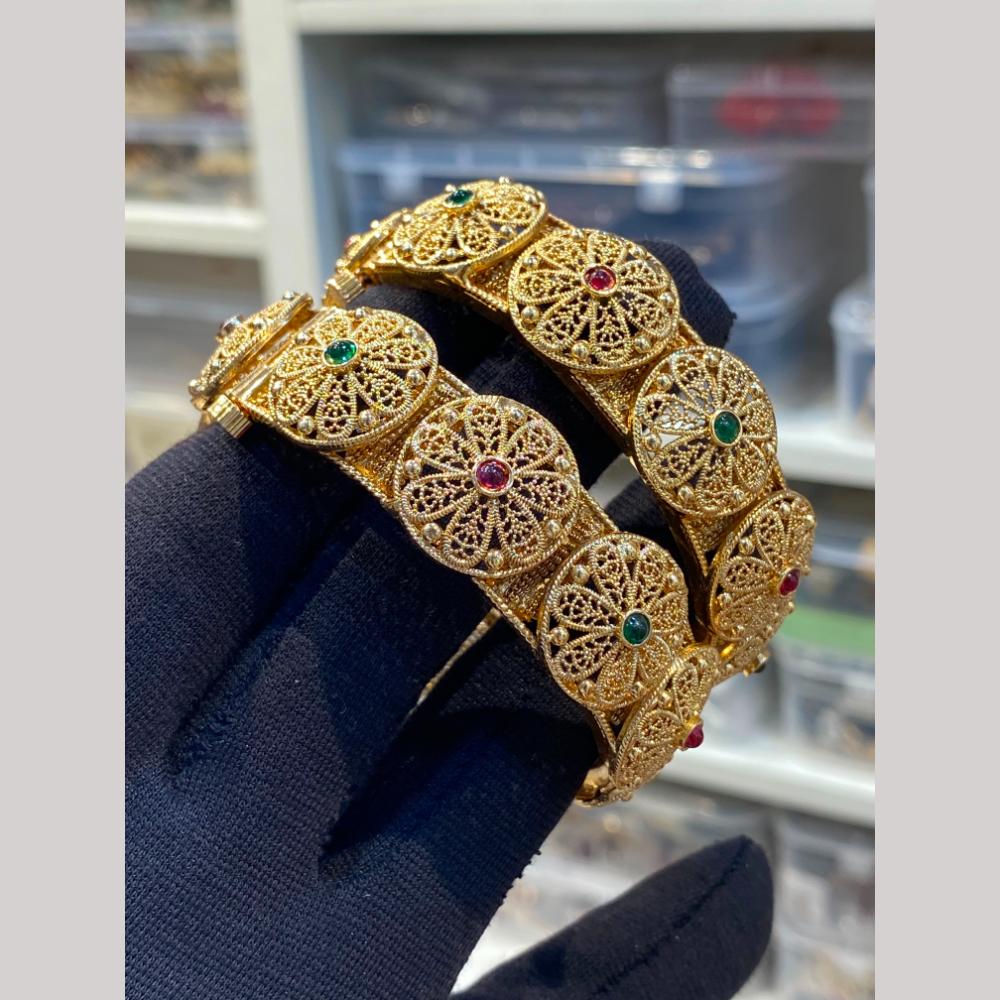 Hira Collections Premium Pota Stone Openable Bangles Set