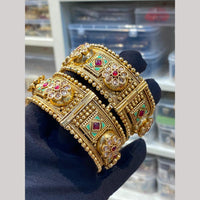 Hira Collections Premium Pota Stone Meenakari Openable Bangles Set