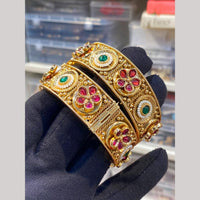 Hira Collections Premium Pota Stone And Pearl Openable Bangles Set
