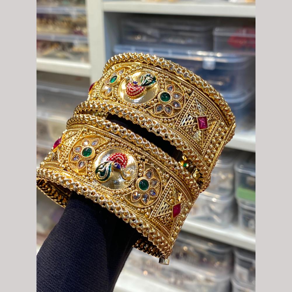 Hira Collections Premium Pota Stone Meenakari Openable Bangles Set