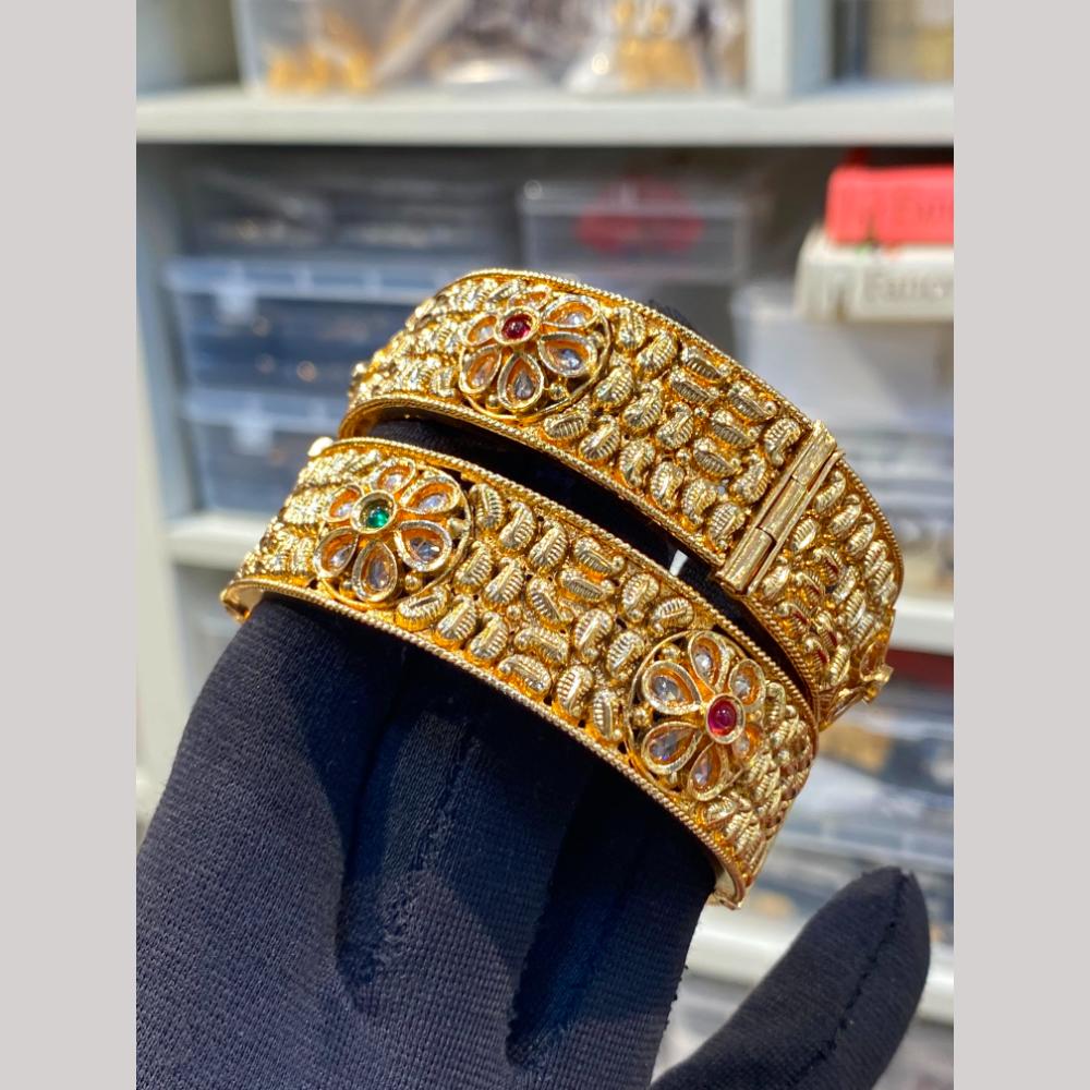 Hira Collections Premium Pota Stone Openable Bangles Set