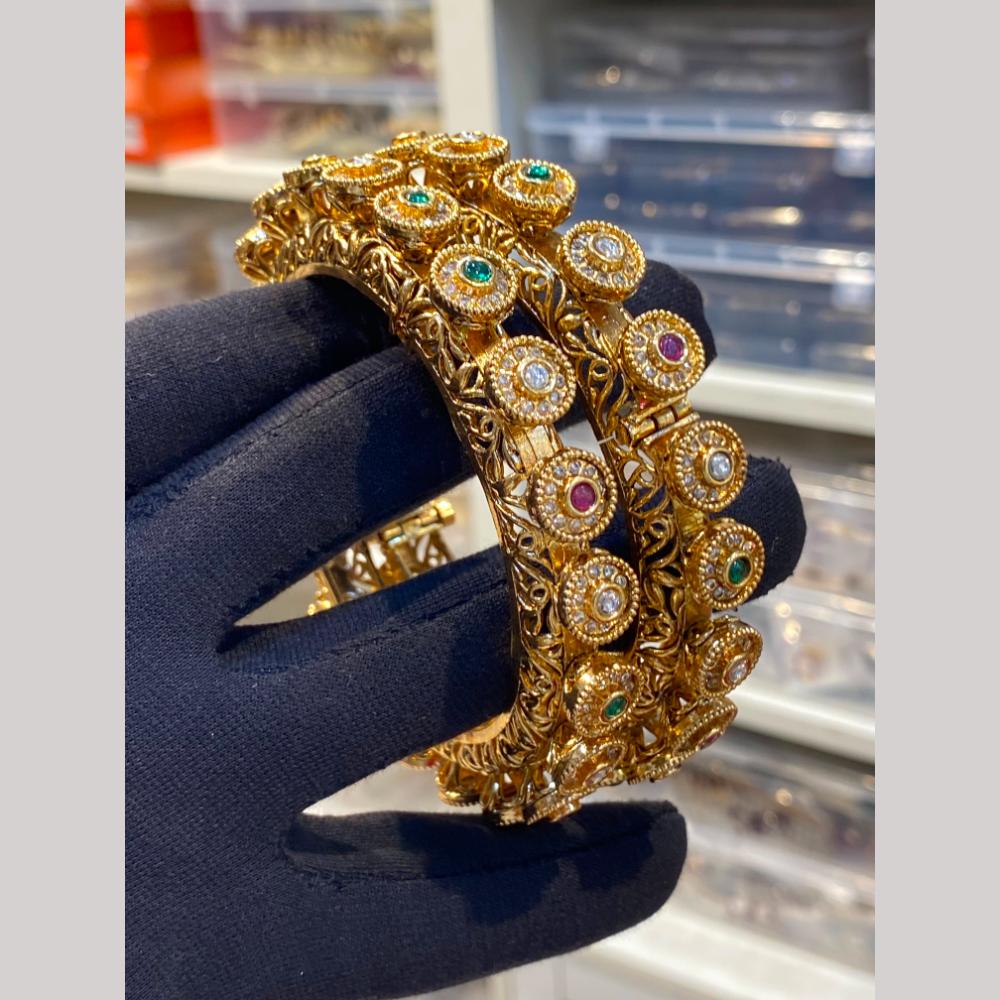 Hira Collections Premium Pota Stone Openable Bangles Set