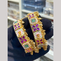 Hira Collections Premium Pota Stone And Meenakari Openable Bangles Set