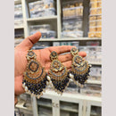 Hira Collections Stylish Crystal Stone And Pearl Dangler Earrings With Maang Tikka