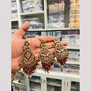 Hira Collections Stylish Crystal Stone And Pearl Dangler Earrings With Maang Tikka