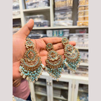 Hira Collections Stylish Crystal Stone And Pearl Dangler Earrings With Maang Tikka