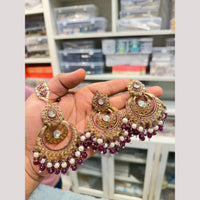 Hira Collections Stylish Crystal Stone And Pearl Dangler Earrings With Maang Tikka
