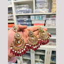 Hira Collections Stylish Crystal Stone And Pearl Dangler Earrings With Maang Tikka