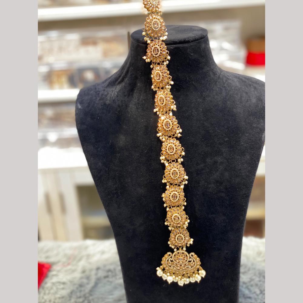 Hira Collections Gorgeous Crystal Stone And Pearl Hair Choti Wedding & Festive Look  