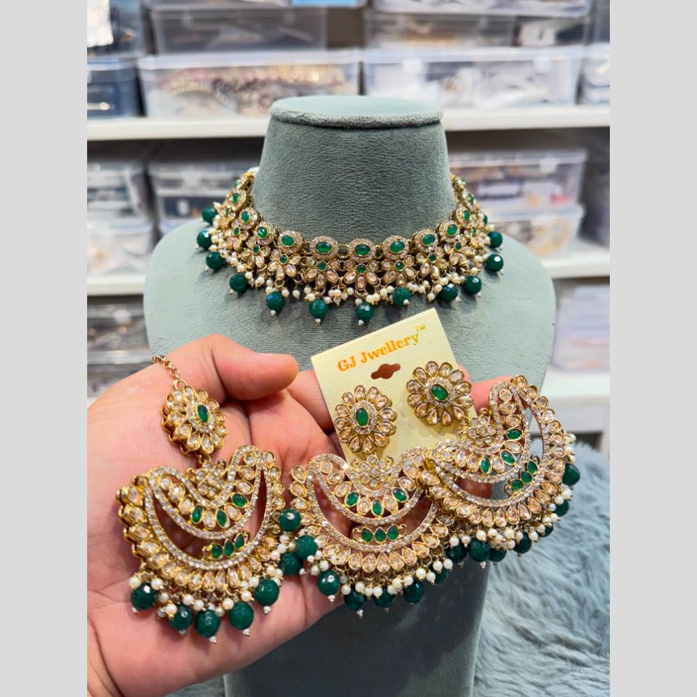 Hira Collections Wedding Wear Crystal Stone And Pearl Choker Necklace Set