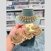 Hira Collections Wedding Wear Crystal Stone And Pearl Choker Necklace Set