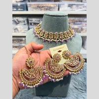 Hira Collections Wedding Wear Crystal Stone And Pearl Choker Necklace Set