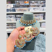 Hira Collections Wedding Wear Crystal Stone And Pearl Choker Necklace Set
