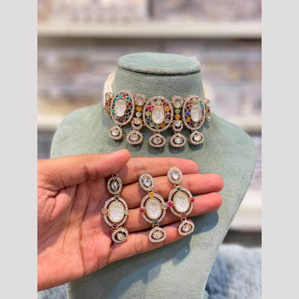Hira Collections Royal Pota Stone And Pearl Choker Necklace Set