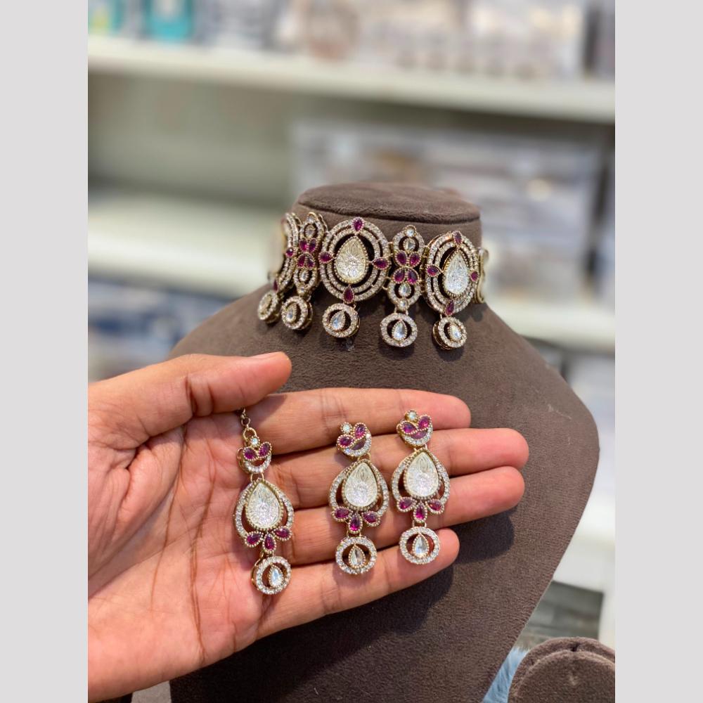 Hira Collections Royal Pota Stone Choker Necklace Set