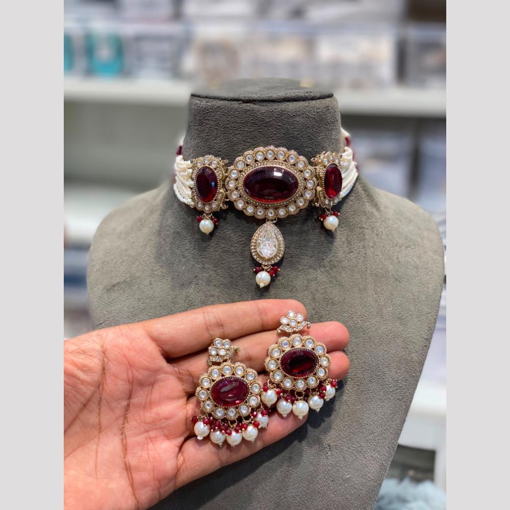 Hira Collections Royal Pota Stone And Pearl Choker Necklace Set