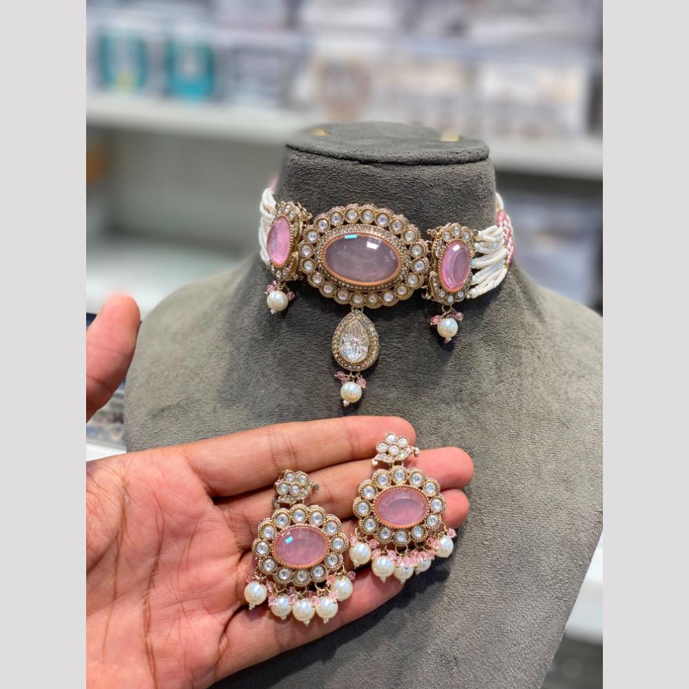 Hira Collections Royal Pota Stone And Pearl Choker Necklace Set