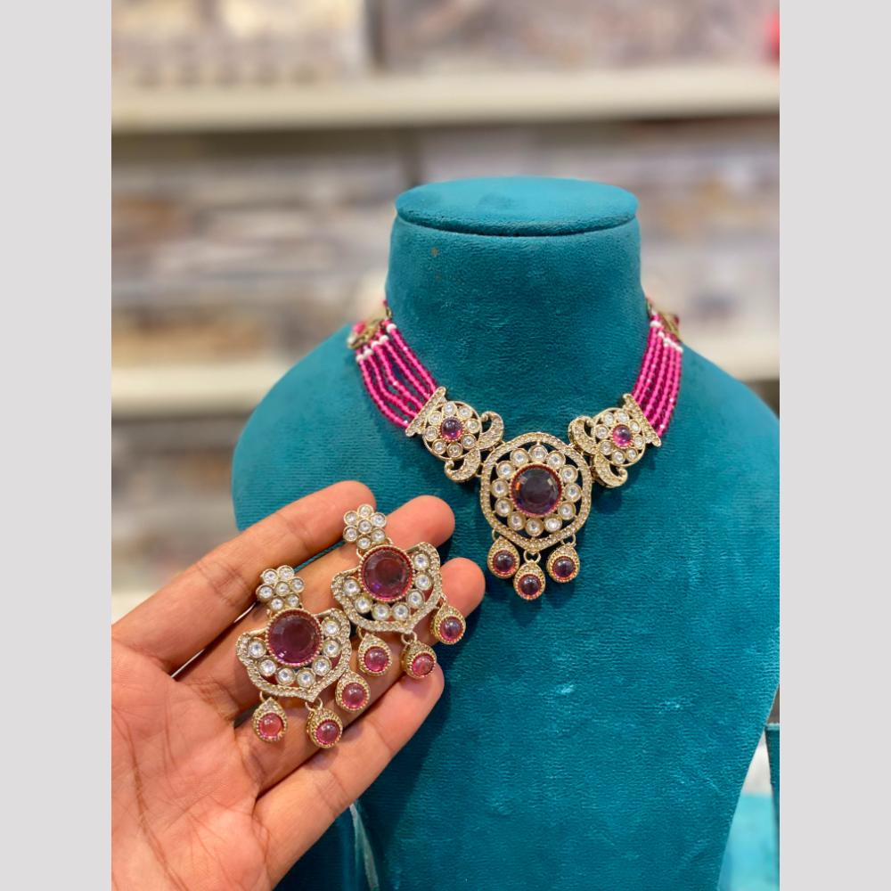 Hira Collections Royal Pota Stone And Pearl Choker Necklace Set