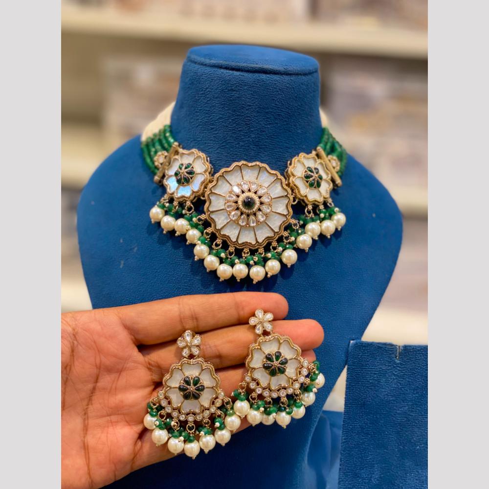 Hira Collections Royal Pota Stone And Pearl Choker Necklace Set
