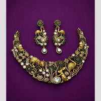 Hira Collections Premium Peacock Motif American Diamond Necklace Set