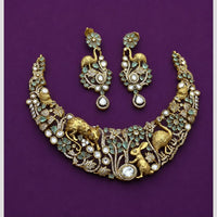 Hira Collections Premium Peacock Motif American Diamond Necklace Set