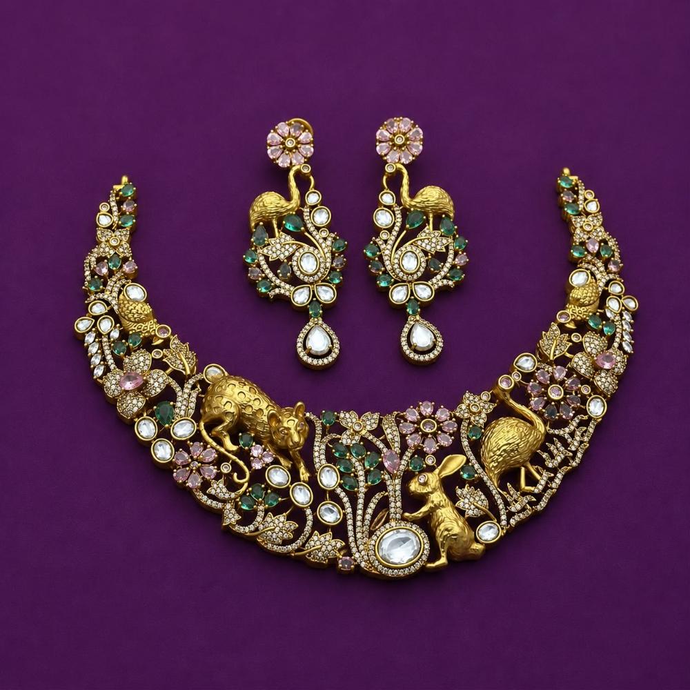 Hira Collections Premium Peacock Motif American Diamond Necklace Set