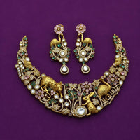 Hira Collections Premium Peacock Motif American Diamond Necklace Set
