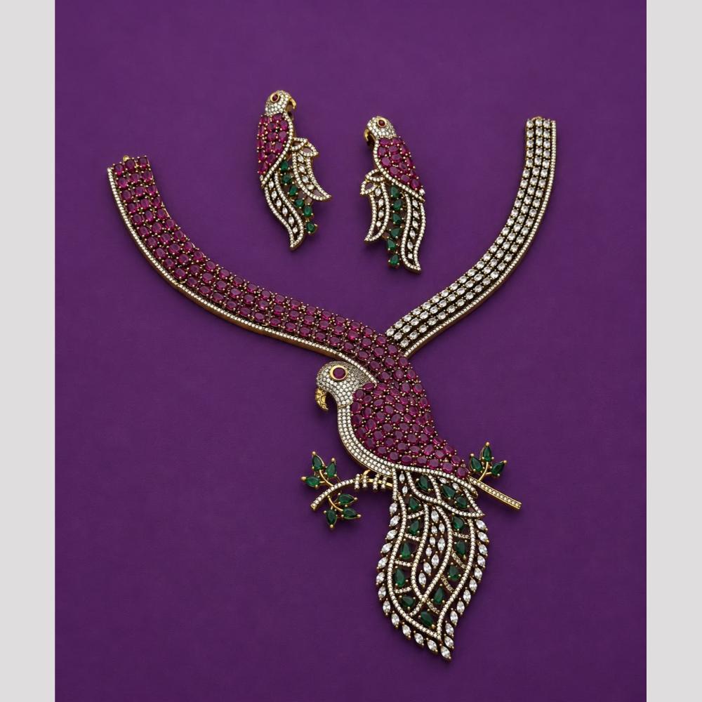 Hira Collections Gorgeous American Daimond Peacock Designer Necklace Set    