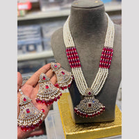 Hira Collections Regal Bridal Austrian Stone And Pearl Long Necklace Set