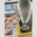 Hira Collections Regal Bridal Austrian Stone And Pearl Long Necklace Set