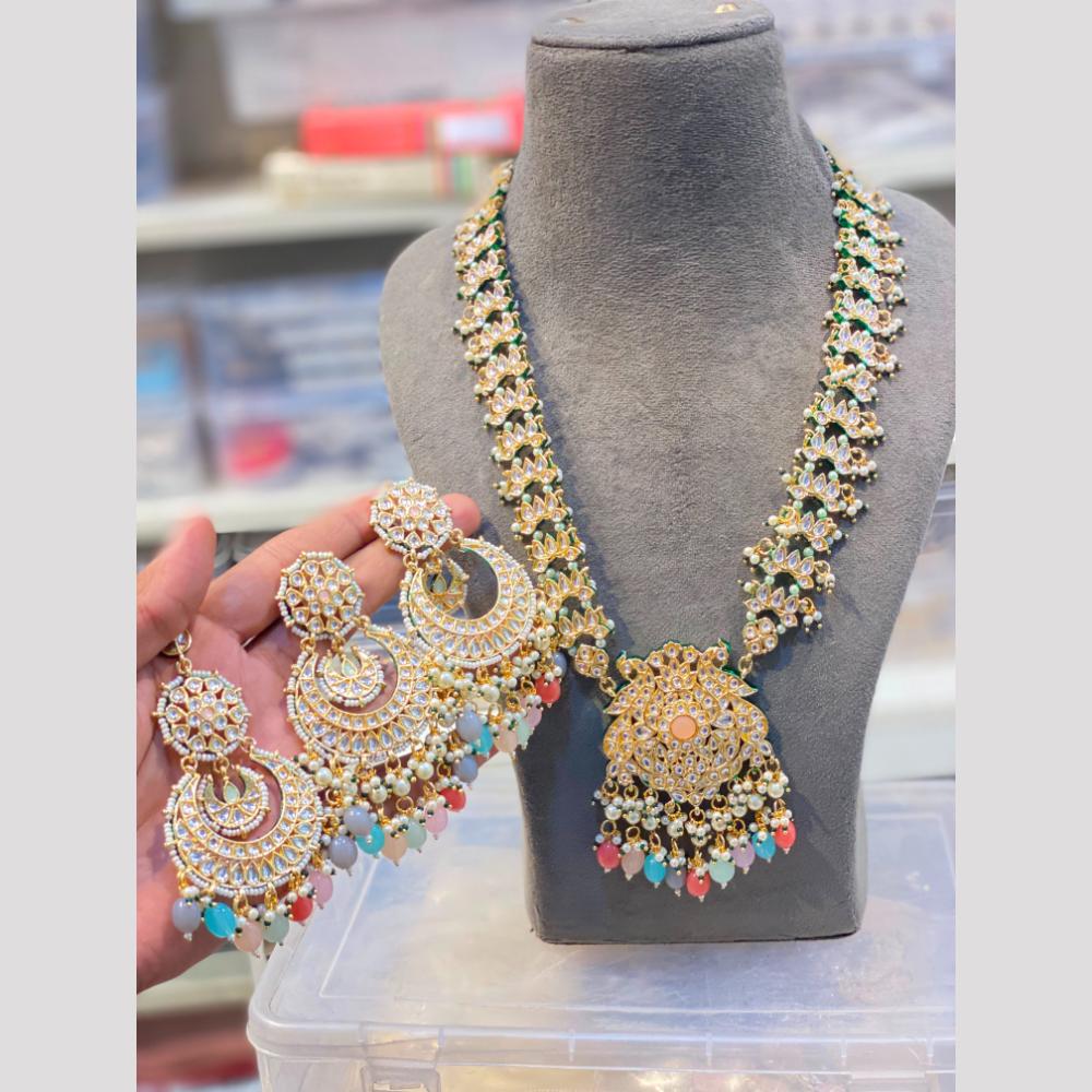 Hira Collections Maharani Style Kundan Stone And Pearl Long Necklace Set