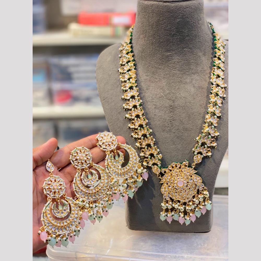 Hira Collections Maharani Style Kundan Stone And Pearl Long Necklace Set