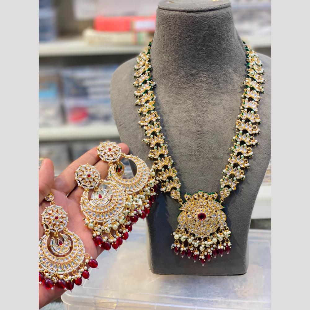 Hira Collections Maharani Style Kundan Stone And Pearl Long Necklace Set