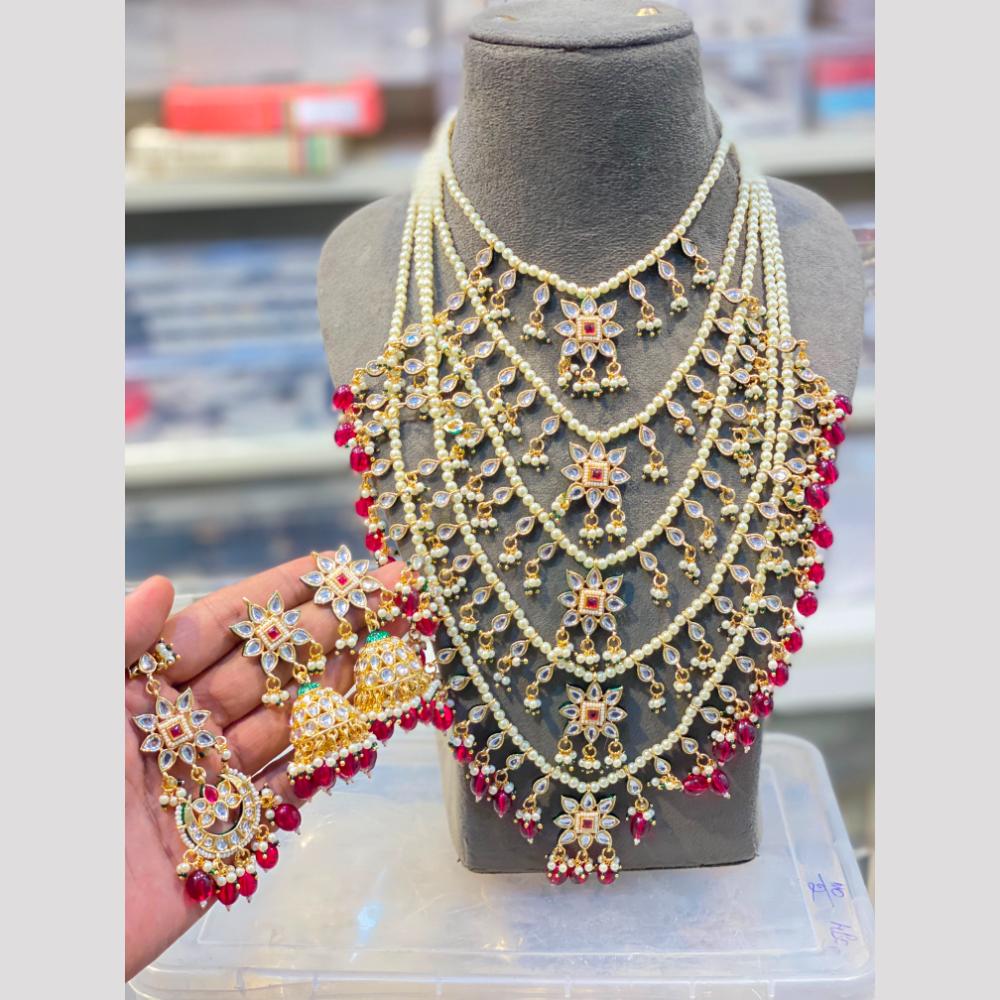 Hira Collections Maharani Style Kundan Stone And Pearl Long Necklace Set
