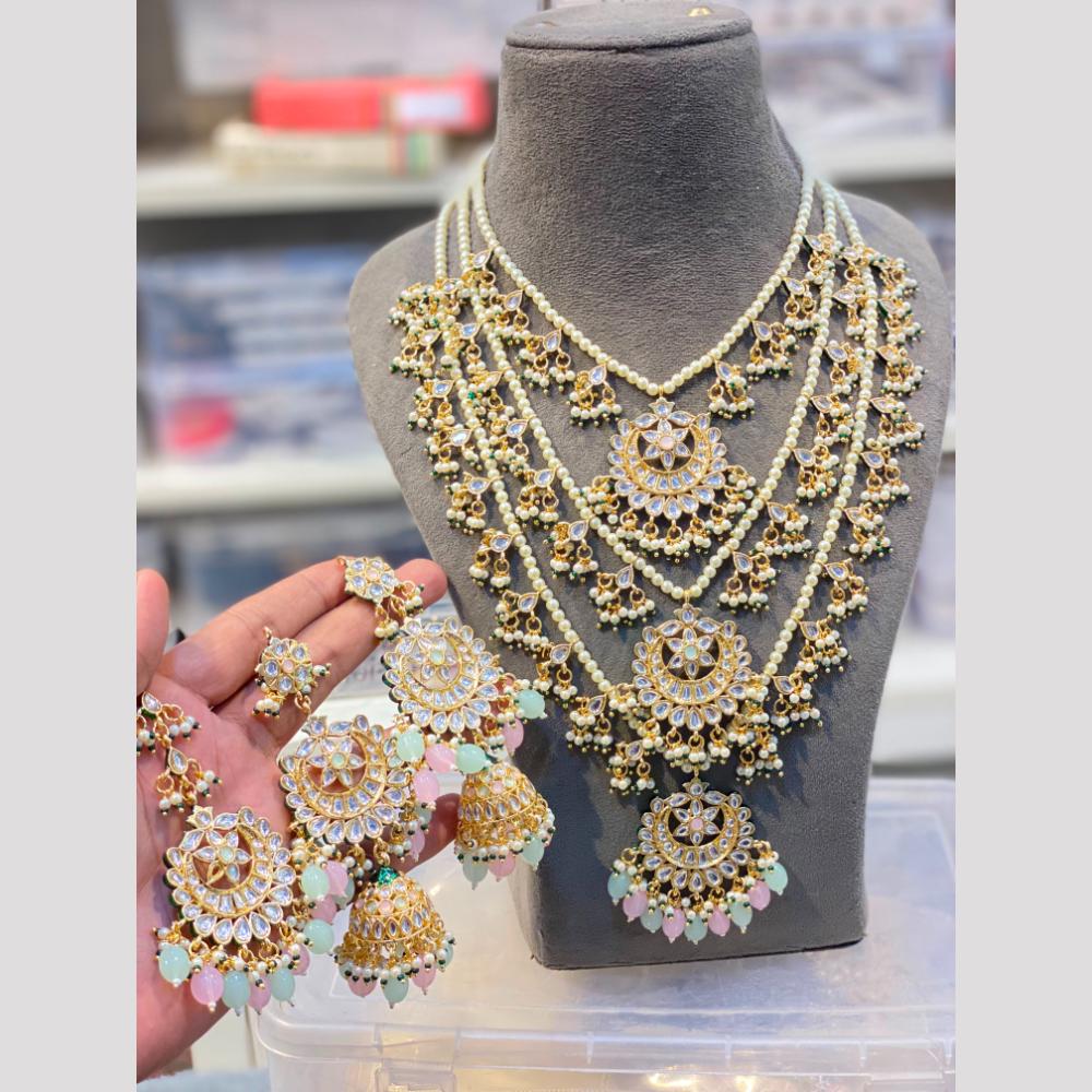 Hira Collections Maharani Style Kundan Stone And Pearl Long Necklace Set
